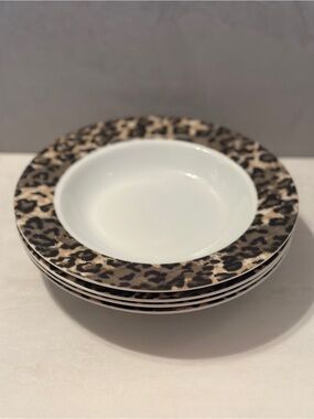 Tienshan Leopard Soup Salad Bowls Rimmed Animal Print 8.5" Set of 4
